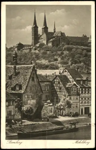 Bamberg Blick auf das Kloster Michaelsberg  Fachwerkhäuser Regnitz 1942