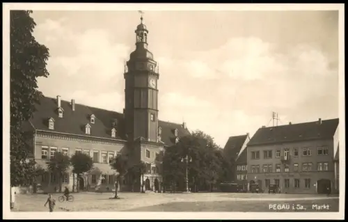 Ansichtskarte Pegau Marktplatz mit Sparkasse - Stadtbank 1928