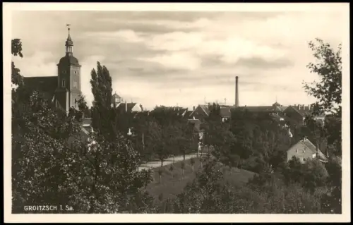 Ansichtskarte Groitzsch Straßenpartie an der Kirche 1928  b. Leipzig