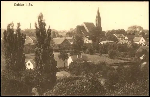 Ansichtskarte Dahlen Ortspartie mit Kirche 1928