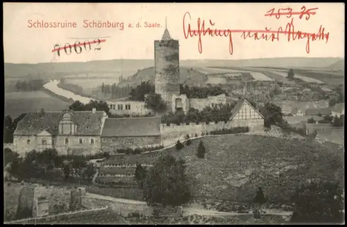 Ansichtskarte Schönburg (Saale) Blick auf die Burg b Naumburg 1912