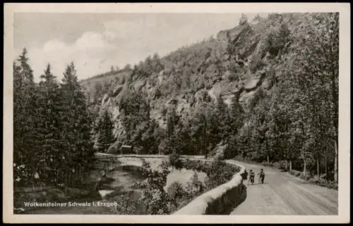 Wolkenstein Straße und Brücke in der Wolkensteiner Schweiz 1954
