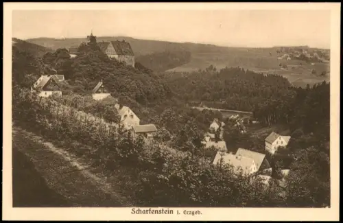 Scharfenstein-Drebach (Erzgebirge) Weg am Hang - Blick auf das Schloß 1926