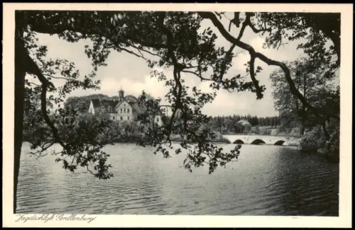Ansichtskarte Grillenburg-Tharandt Jagdschloss und Brücke 1928