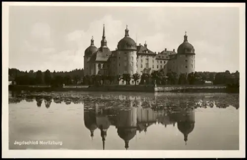 Ansichtskarte Moritzburg Kgl. Jagdschloss Spiegelung im See 1928