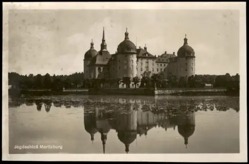 Ansichtskarte Moritzburg Kgl. Jagdschloss Spiegelung im See 1928