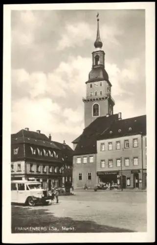 Ansichtskarte Frankenberg (Sachsen) Markt Bus Geschäft Otto Thomas 1928