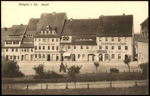 Ansichtskarte Stolpen Marktplatz Cafe und Restaurant zur Post 1912