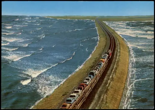 Ansichtskarte Westerland-Sylt Hindenburgdamm Auto-Zug Luftaufnahme 1965