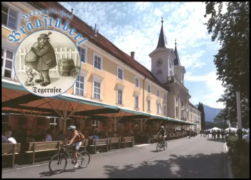 Tegernsee (Stadt) Strassen-Ansicht Herzogliches Bräustüberl, Radfahrer 1990