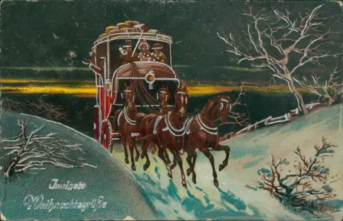 Neujahr Sylvester New Year Kutsche Morgendämmerung 1917 Silberprägung