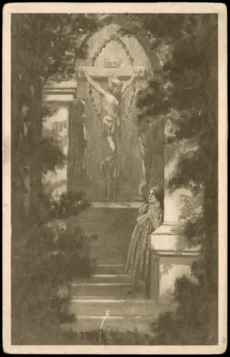 Ansichtskarte  Des Kindes Gebet - Mädchen am Kruzifix von K. Marhold 1920