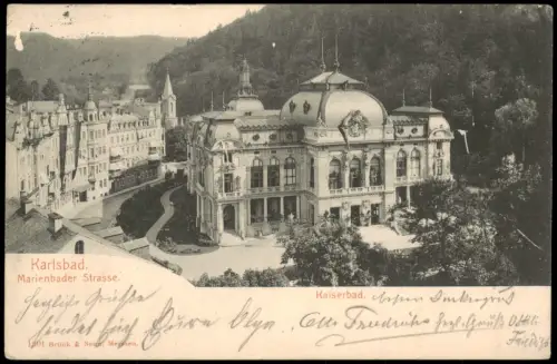 Postcard Karlsbad Karlovy Vary Kaiserbad und Marienbader Straße 1905