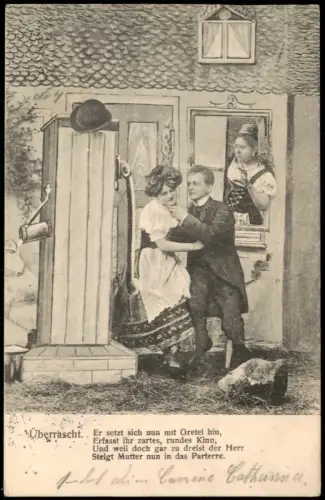 Ansichtskarte  Humoristische Szene: Überrascht Liebespaar Mutter 1904