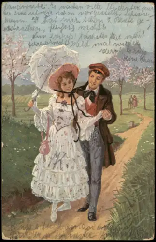 Wenn die Heckenrosen blüh'n - Künstlerkarte von Erik Mailick 1923