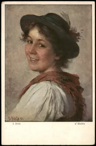 .Bayern s' Moidle - Porträt einer jungen Frau in Tracht, Künstlerkarte 1919