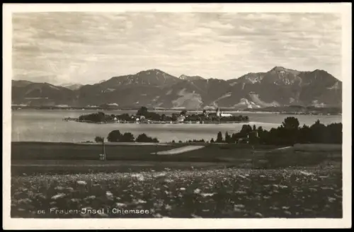 Ansichtskarte Chiemsee Blick auf die Fraueninsel mit Alpenpanorama 1940