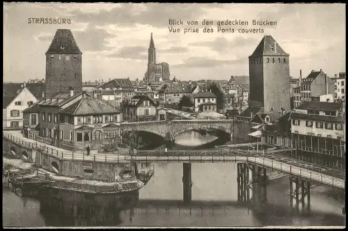 CPA Straßburg Strasbourg Blick von den gedeckten Brücken 1910