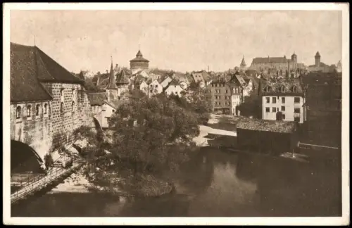 Nürnberg Kettensteg beim Hallertor mit Blick auf die Altstadt und Burg 1928