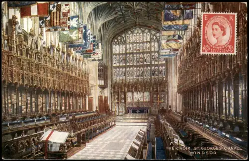 Postcard Windsor Innenansicht des Chors der St. George's Chapel 1962