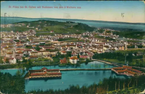 Ansichtskarte St. Gallen Bodensee Anlagen St. Fiden 1920
