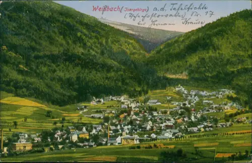 Postcard Weißbach (Isergebirge) Bílý Potok Stadtpartie 1928