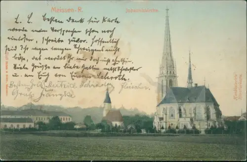 Cölln-Meißen Ortspartie mit Johanniskirche Handkolorierte AK 1902
