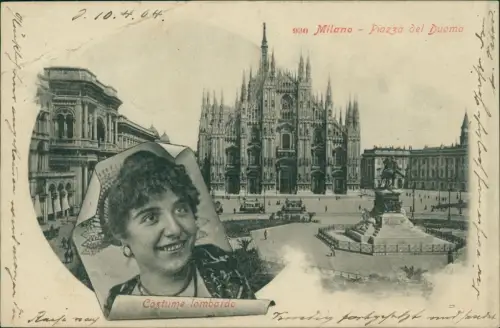 Cartolina Mailand Milano 2 Bild Piazza del Duomo Costume Lombardo 1904