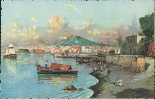Cartolina Neapel Napoli Künstlerkarte Panorama dal Mare 1926