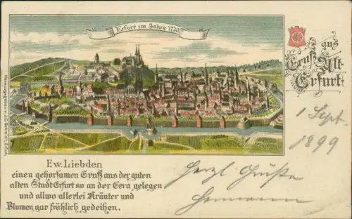 Ansichtskarte Erfurt Alt Erfurt mit Stadtmauer im Jahre 1730 1899