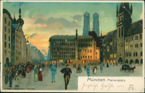 Ansichtskarte München Marienplatz Künstlerkarte Stimmungsbild 1899