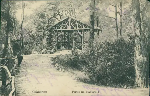 Postcard Graudenz Grudziądz Partie im Stadtwald Holzhütte 1914