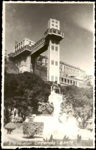Postcard Salvador (Bahia) Elevador Lacerda mit Denkmal 1950