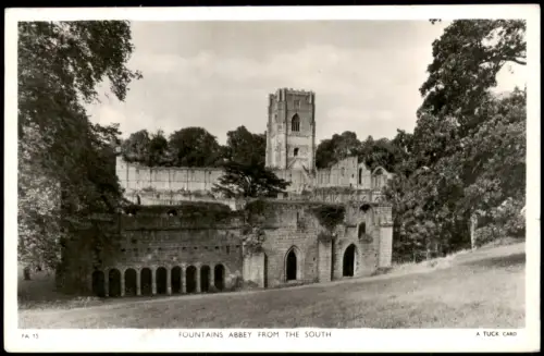 Postcard Ripon Fountains Abbey from the South 1953