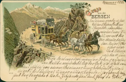 Ansichtskarte Litho AK .Schweiz Gruss aus... Kutsche Alpen - Helvetia 1896