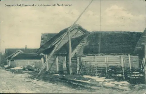 .Russland Senowischkl Dorfstrasse mit Ziehbrunnen Россия 1917