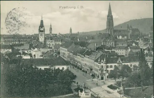 Ansichtskarte Freiburg im Breisgau Straßenpartie - Totale 1906