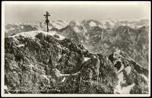 Ansichtskarte Grainau Zugspitz-Ostgipfel mit Gipfelkreuz 1932