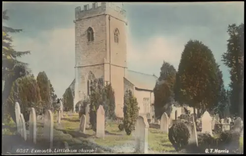 Postcard Exmouth (Devon) Littleham Church mit Friedhof 1914