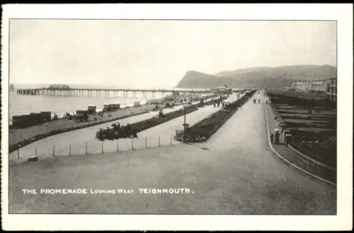 Postcard Teignmouth Promenade mit Seebrücke und Badekarren 1905