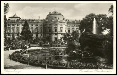 Ansichtskarte Würzburg Residenz, Gartenseite mit Springbrunnen 1938