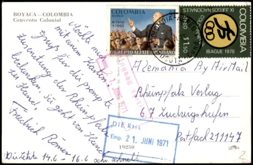 Postcard Boyacá Convento Colonial, Boyacá 1970