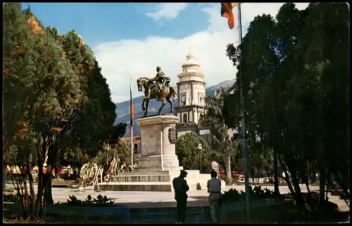 Postcard Mérida Plaza Bolívar mit Reiterstandbild und Kathedrale 1970