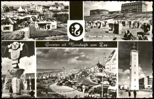 Noordwijk aan Zee Mehrbildkarte mit Strand, Boulevard und Leuchtturm 1963