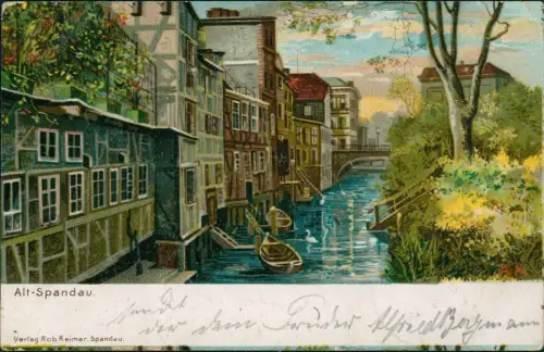 Ansichtskarte Spandau-Berlin Künstlerkarte Alt Spandau Häuser am Fluß 1901
