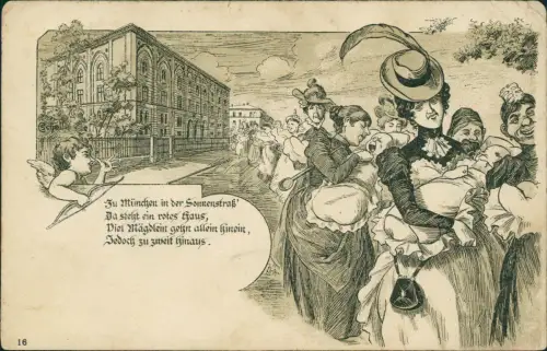 Ansichtskarte München Sonnenstraße Künstlerkarte Engel Frauen 1904