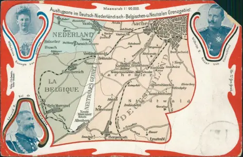 Ansichtskarte  Landkarte Deutsch Niedeländisch Grenzgebiet Monarchen 1908
