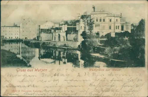 Ansichtskarte Wurzen Mühlgraben mit Mühle 1909
