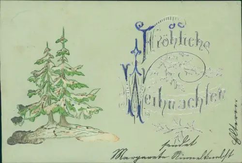 Weihnachten Christmas Tannenbäume Prägekarte 1900 Silberprägung