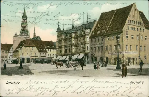 Ansichtskarte Zwickau Hauptmarkt Kutsche 1906